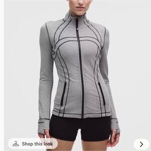 Lululemon Define Jacket Size 10 Herringbone Gray Zip Up Pockets Thumbholes EUC
